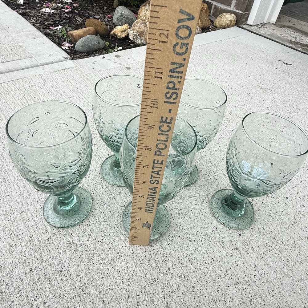 Libbey Orchard Green Goblets Set of 5 Textured Stemmed Wine Water Glasses VTG - Picture 8 of 8